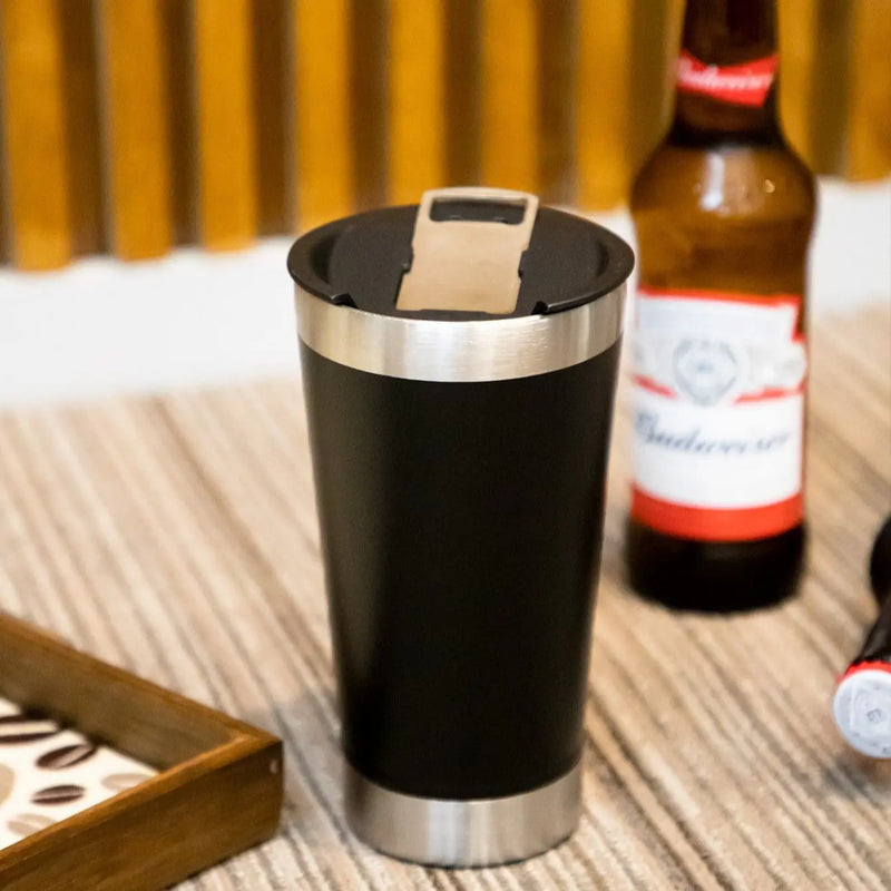 Copo Térmico de 473 ml com LÂMPADA e Abridor de Inox para Bebidas Quentes e Frias.