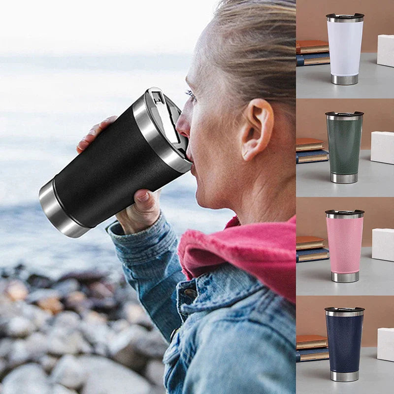 Copo Térmico de 473 ml com LÂMPADA e Abridor de Inox para Bebidas Quentes e Frias.