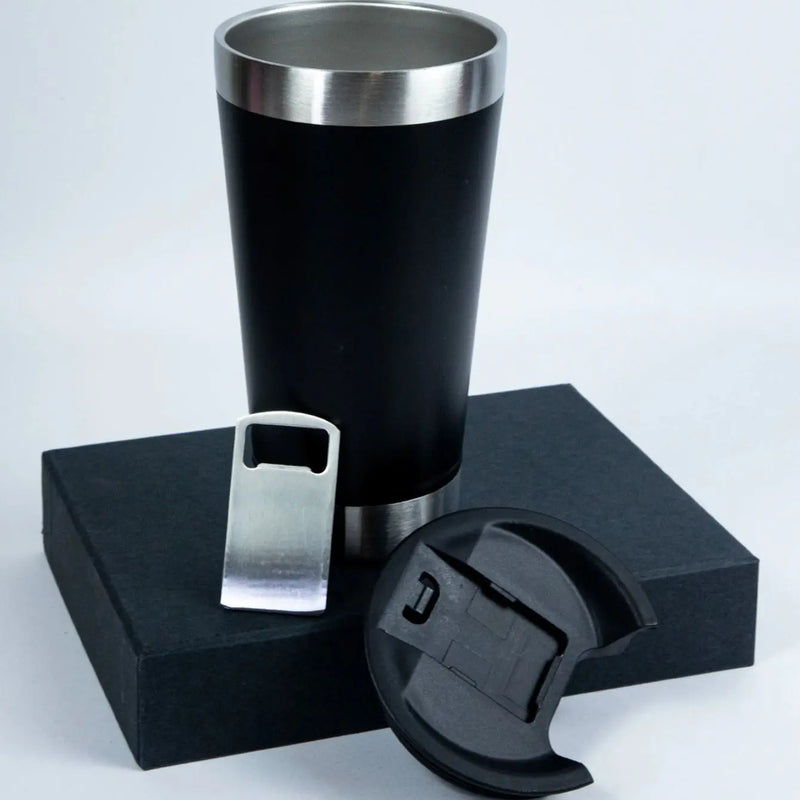 Copo Térmico de 473 ml com LÂMPADA e Abridor de Inox para Bebidas Quentes e Frias.