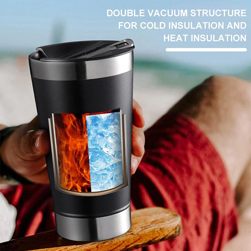 Copo Térmico de 473 ml com LÂMPADA e Abridor de Inox para Bebidas Quentes e Frias.