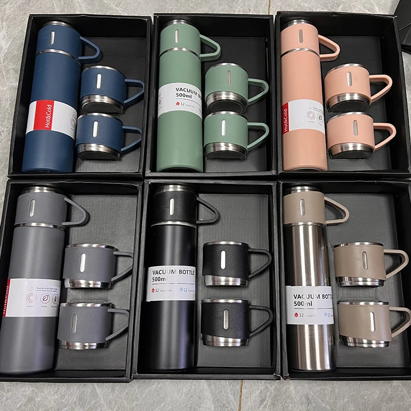 Garrafa Térmica de Aço Inox 500ml com Copo – Ideal para Escritório, Casal ou Viagem
