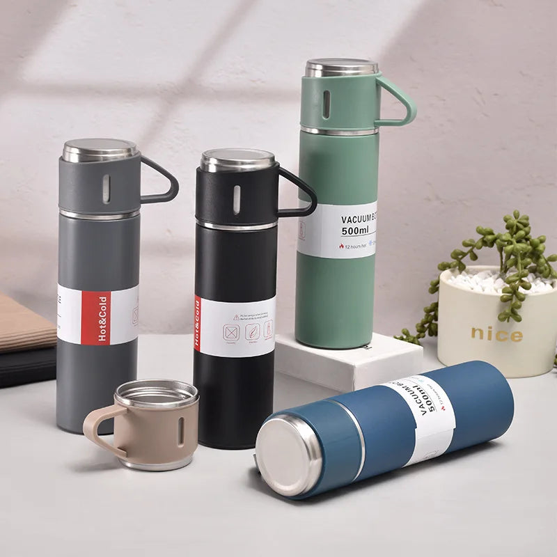Garrafa Térmica de Aço Inox 500ml com Copo – Ideal para Escritório, Casal ou Viagem