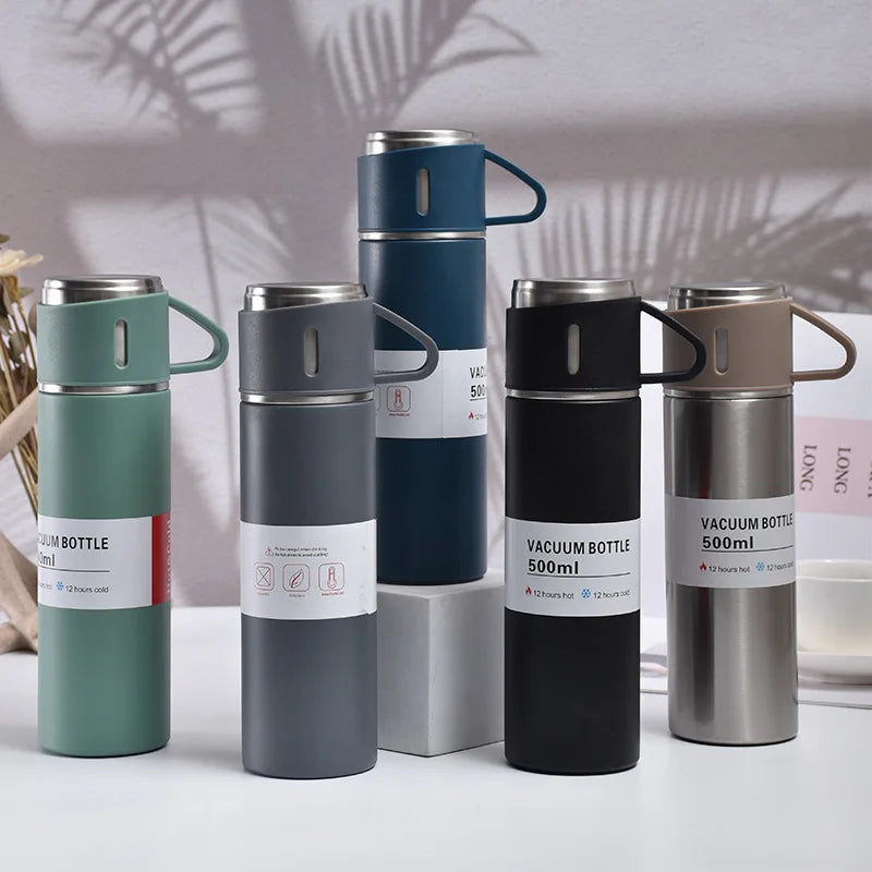 Garrafa Térmica de Aço Inox 500ml com Copo – Ideal para Escritório, Casal ou Viagem