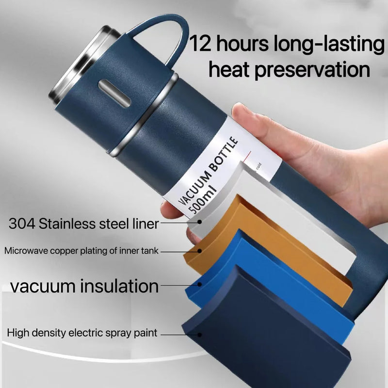 Garrafa Térmica de Aço Inox 500ml com Copo – Ideal para Escritório, Casal ou Viagem